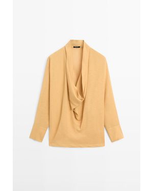 MASSIMO DUTTI Soepelvallende Blouse Met Gedrapeerde Hals - Naturel