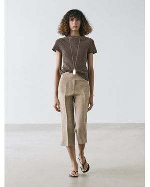 MASSIMO DUTTI Short Sleeve Knit Sweater - Brown