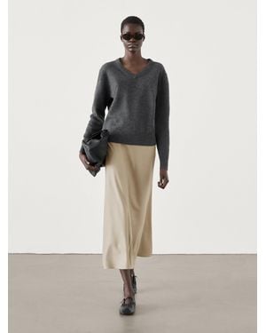 MASSIMO DUTTI Flared Midi Skirt With Seam Details - Natural