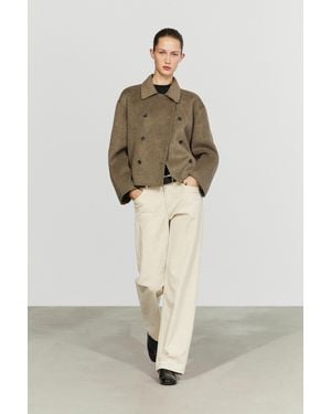 MASSIMO DUTTI Short Wool-Blend Trench Coat - Natural