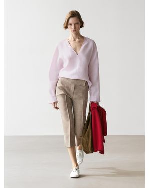 MASSIMO DUTTI Bluse Aus Reinem Leinen Mit V-Ausschnitt - Weiß