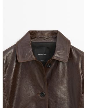 MASSIMO DUTTI Nappa Leather Jacket With Pockets - Brown