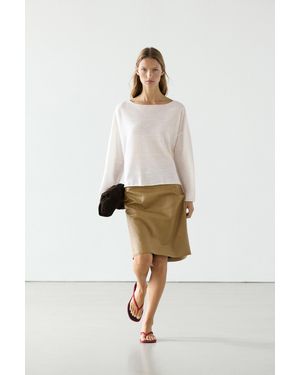 MASSIMO DUTTI Linen Boat Neck Knit Jumper - White