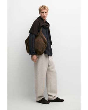 MASSIMO DUTTI 100% Linen Textured Total Look Trousers - Natural