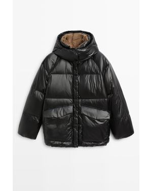 MASSIMO DUTTI Donsjack Met Zakdetail - Zwart