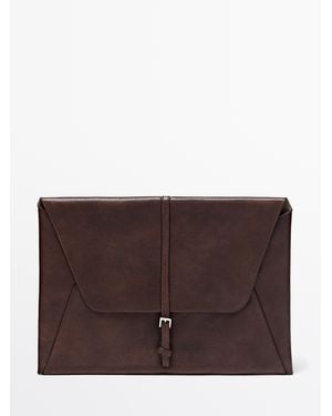 MASSIMO DUTTI Nappa Leather Laptop Case - Brown