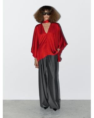 MASSIMO DUTTI Fließende Bluse Mit Kragen Und V-Ausschnitt - Rot