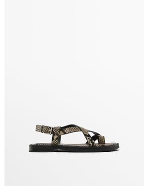 MASSIMO DUTTI Toe Divider Print Sandals - White