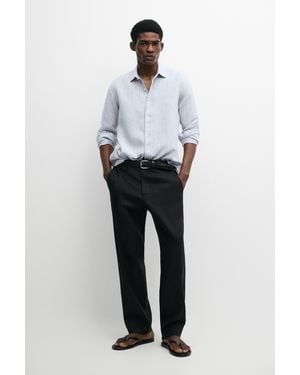 MASSIMO DUTTI Regular Fit Striped 100% Linen Shirt - Blue