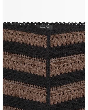 MASSIMO DUTTI Crochet Striped Cotton Shorts - Black