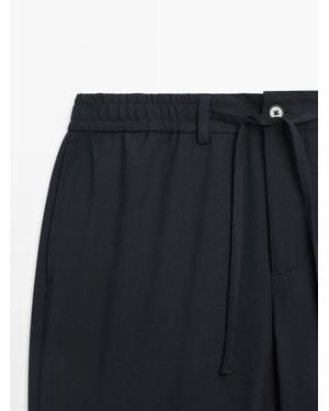 MASSIMO DUTTI Cool Wool Textured Trousers - Blue