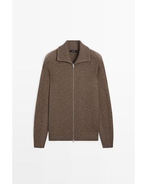 MASSIMO DUTTI Tricot Vest Met Rits Van Wolmix - Bruin