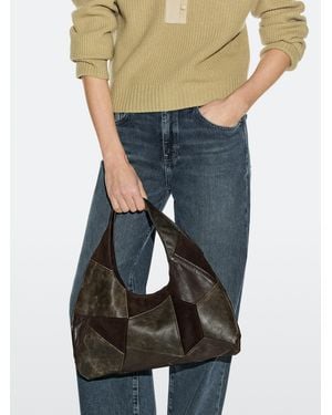 MASSIMO DUTTI Medium Patchwork Suede Bag - Black