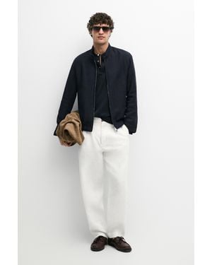 MASSIMO DUTTI 100% Linen Tab Collar Jacket - Blue