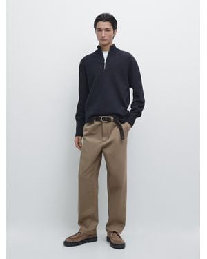 MASSIMO DUTTI Mock Neck Knit Jumper With Zip - Blue