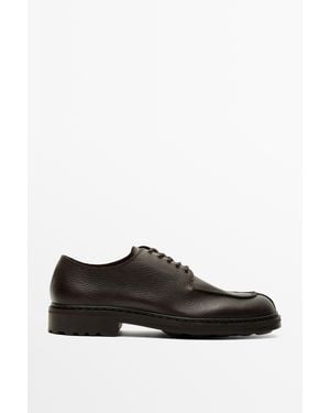 MASSIMO DUTTI Leather Blucher Shoe - Black
