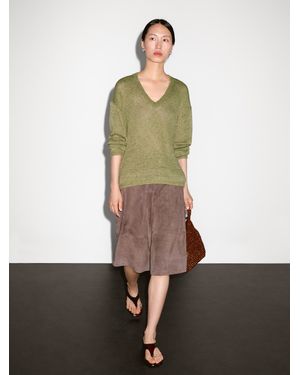 MASSIMO DUTTI Pull En Maille Ajourée 100 Lin - Vert