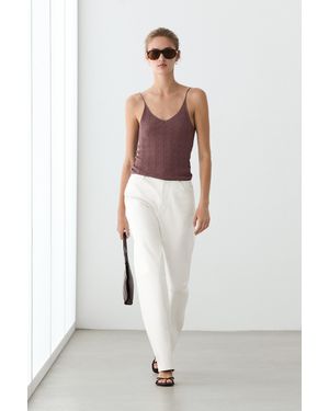 MASSIMO DUTTI 100% Cotton Textured Strappy Top - Purple