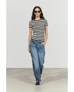 MASSIMO DUTTI Short Sleeve Striped Cotton Blend T-Shirt - Blue