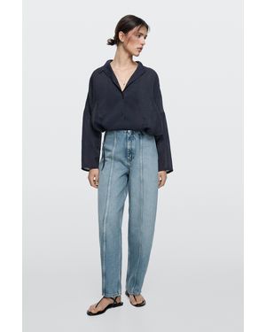 MASSIMO DUTTI Jeans Barrel Fit Detalle Costuras - Azul