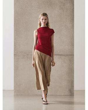MASSIMO DUTTI 100% Cotton Top With Asymmetric Detail - Red