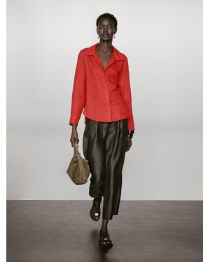 MASSIMO DUTTI Hemd Aus 100 Leinen Mit Offenem Kragen - Rot