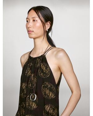 MASSIMO DUTTI Ramie Blend Long Print Dress - Black