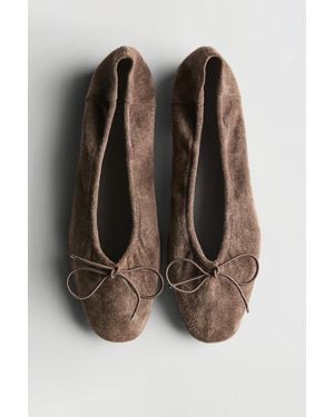 MASSIMO DUTTI Gathered Ballet Flats With Bow - Brown