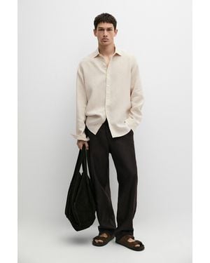 MASSIMO DUTTI Garment-Dyed 100% Linen Regular Fit Shirt - Natural