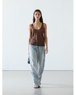 MASSIMO DUTTI 100% Linen Strappy Top - White