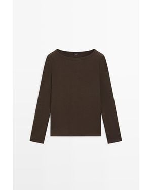 MASSIMO DUTTI T-Shirt Met Lange Mouwen En Boothals - Bruin