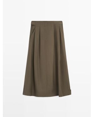 MASSIMO DUTTI Halflange Rok Met Plooien - Groen