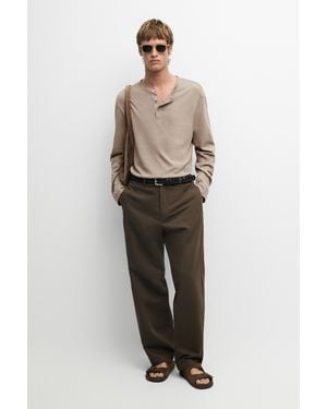 MASSIMO DUTTI Pantalón Straight Fit Lino Algodón - Verde