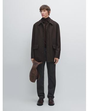 MASSIMO DUTTI Abrigo Medio Espiga Mezcla Lana - Negro