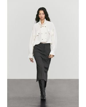 MASSIMO DUTTI Straight Wool-Blend Midi Skirt - White