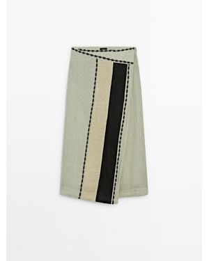 MASSIMO DUTTI Wrap Midi Skirt With Embroidery - Green