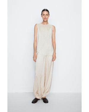 MASSIMO DUTTI Studio Striped Flowing Wrap Top - Natural