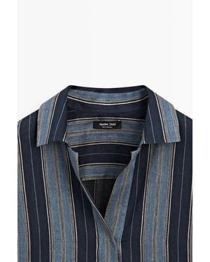 MASSIMO DUTTI Striped Linen And Cotton Blend Kaftan - Blue