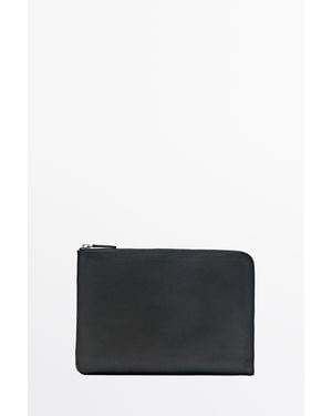 MASSIMO DUTTI Small Nappa Leather Laptop Case - Black