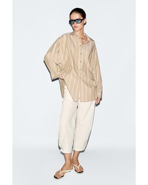 MASSIMO DUTTI Striped Shirt With Button Detail - Natural