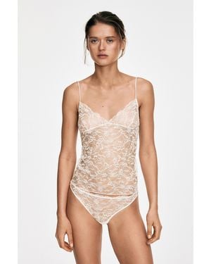 MASSIMO DUTTI Strappy Floral Lace Top - Natural