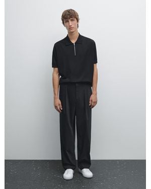 MASSIMO DUTTI Polo Punto Cuello Cremallera - Negro