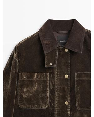 MASSIMO DUTTI Denim Jacket With Flocking Collar Detail - Brown