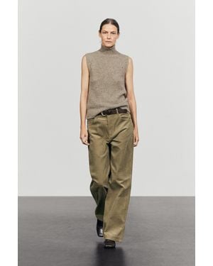 MASSIMO DUTTI Mid-Waist Corduroy Loose Fit Trousers - Natural