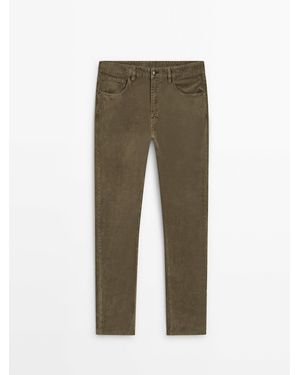 MASSIMO DUTTI Tapered Fit Corduroy Trousers - Green