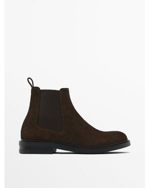 MASSIMO DUTTI Split Suede Chelsea Ankle Boots - Black