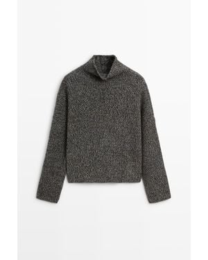 MASSIMO DUTTI 100% Wollen Mouliné Trui - Zwart