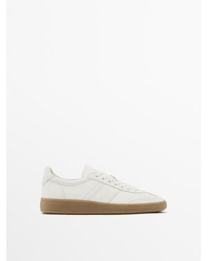MASSIMO DUTTI Craquelé Leren Sneakers - Wit