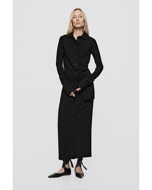 MASSIMO DUTTI Camicia Elasticizzata Lunga - Nero