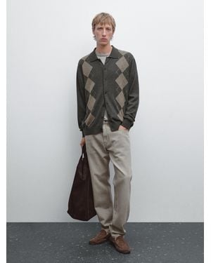 MASSIMO DUTTI Wool Blend Knit Cardigan - Grey
